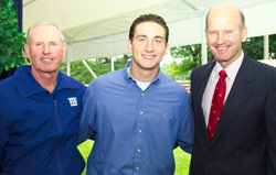 Giants head coach Tom Coughlin, Nick Casale and UAlbany President John R. Ryan