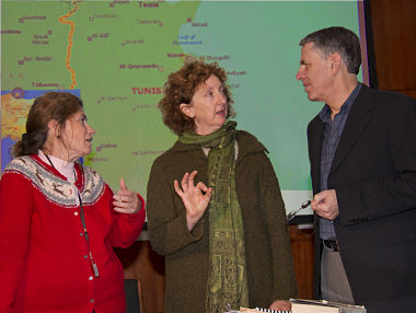 UAlbany Journalism professors Rosemary Armao, Nancy Roberts, and Thomas Bass. (Photo Mark Schmidt) 