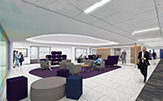 Rendering of interior west lobby/study lounge, 