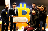 Team photo of Coconut after receiving an award at the MIT Bitcoin Expo. 