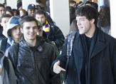 Students chat between classes at UAlbany