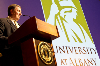 President Philip announces the new UAlbany Strategic Plan on Jan. 26