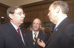 Click for larger image; l-r: Kermit Hall, State University of New York Chancellor Robert L. King, Gov. George Pataki
