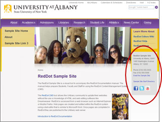 Example of web page with contact box 