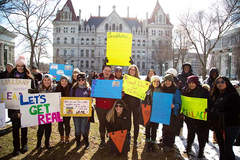 Students at a demonstration in downtown Albany