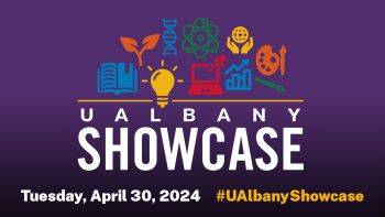 Showcase 2024 logo. Text reads: UAlbany Showcase, Tuesday, April 30, 2024. #UAlbanyShowcase