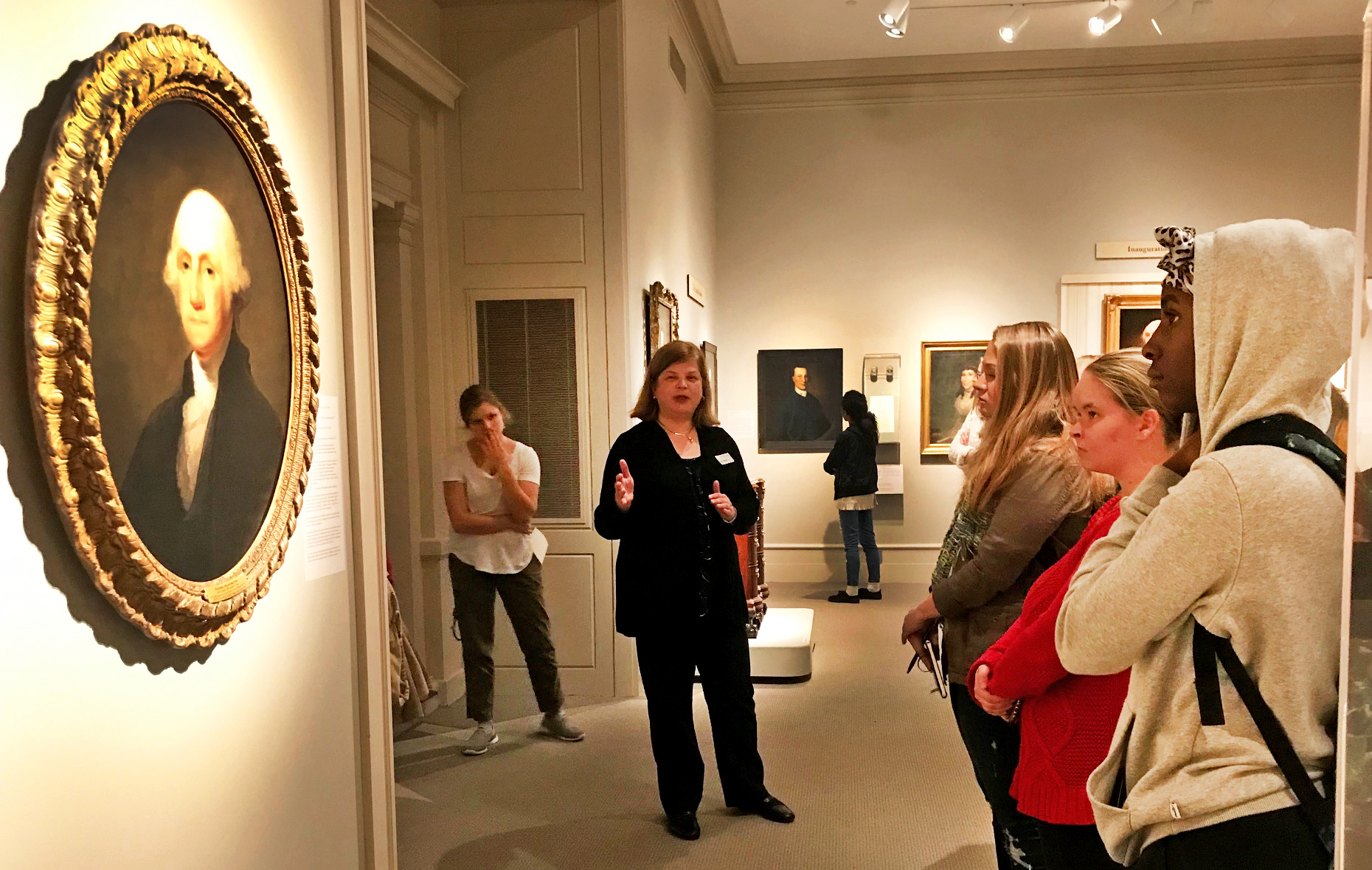 Students in the class “Women in Art from the Renaissance to Impressionism “ view the exhibition “The Schuyler Sisters and Their Circle” with curator Diane Shewchuk at the Albany Institute of History and Art in Fall 2019