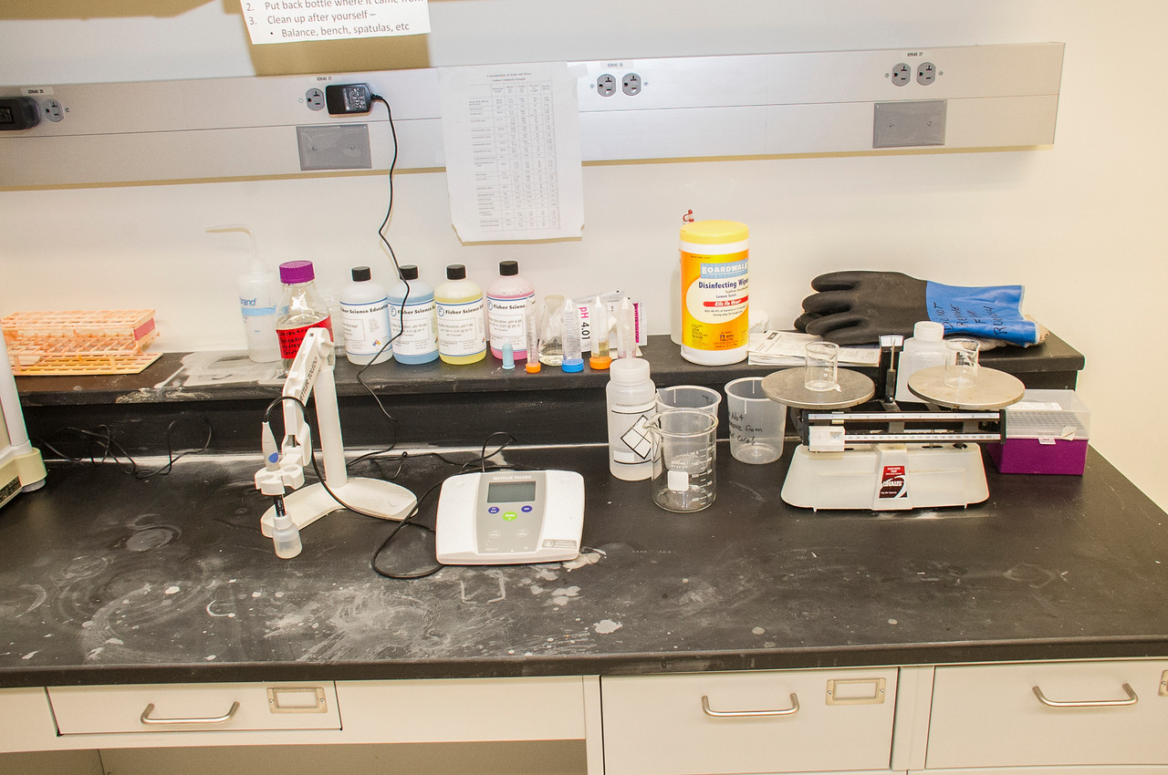 Sample prep equipment sits on top of a lab counter