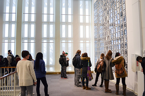 Visitors to the University Art Museum enjoying an installation on the second floor.