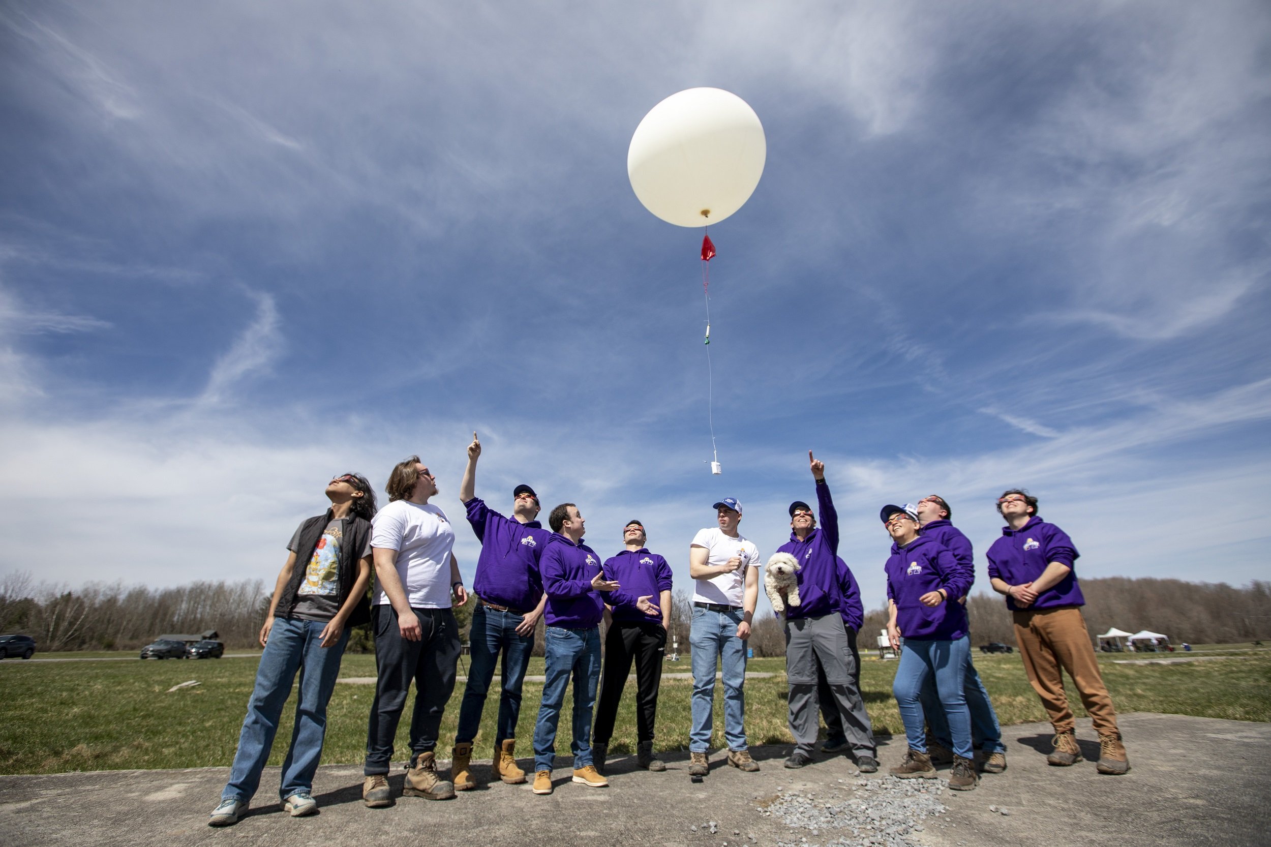 UAlbany students and faculty launch a weather balloon from Fort Drum.