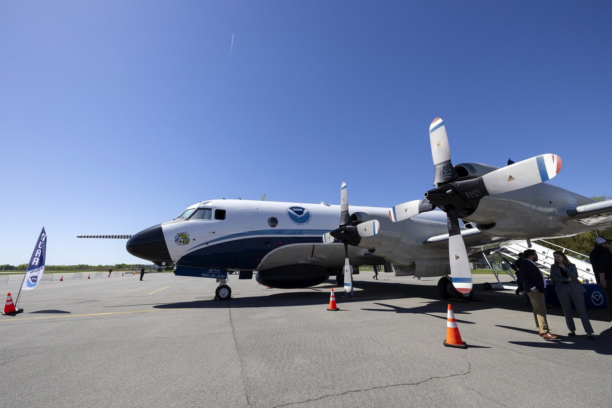 A NOAA Hurricane Hunter stationed on the tarmac of the Albany International Airport. 