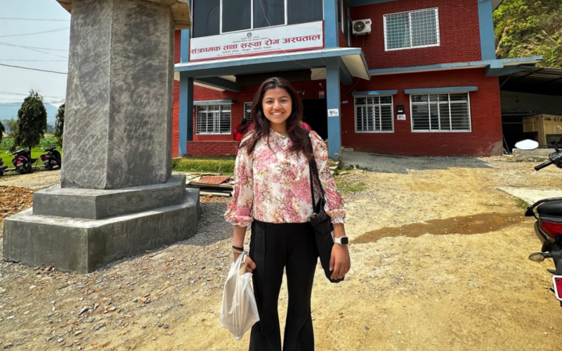 Labika Baral stands outside of her internship site.