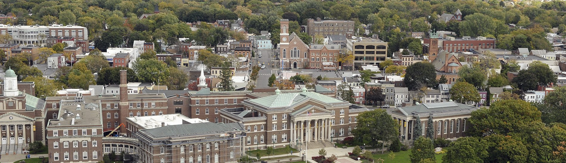 Aerial view of the UAlbany Downtown Campus.