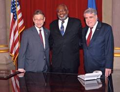 From left, Assembly Speaker Sheldon Silver, Joseph Bowman, and Assemblyman John J. McEneny