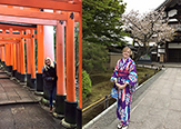 Courtney Elias, shown in two of her study abroad sojourns in Japan, in May became the first University at Albany student to graduate with Global Distinction.
