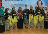 While in Indonesia, School of Social Welfare faculty member Mary McCarthy, above, at Islamic University in Yogyakarta, where she was invited to give a lecture.
