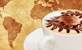 Image of coffee cup over world map