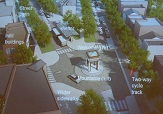 A rendering of a small roundabout that could take the place of the current intersection of Washington and Western avenues in Albany.