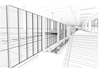 Line rendering from the staircase to the second floor looking east toward the Entry Plaza