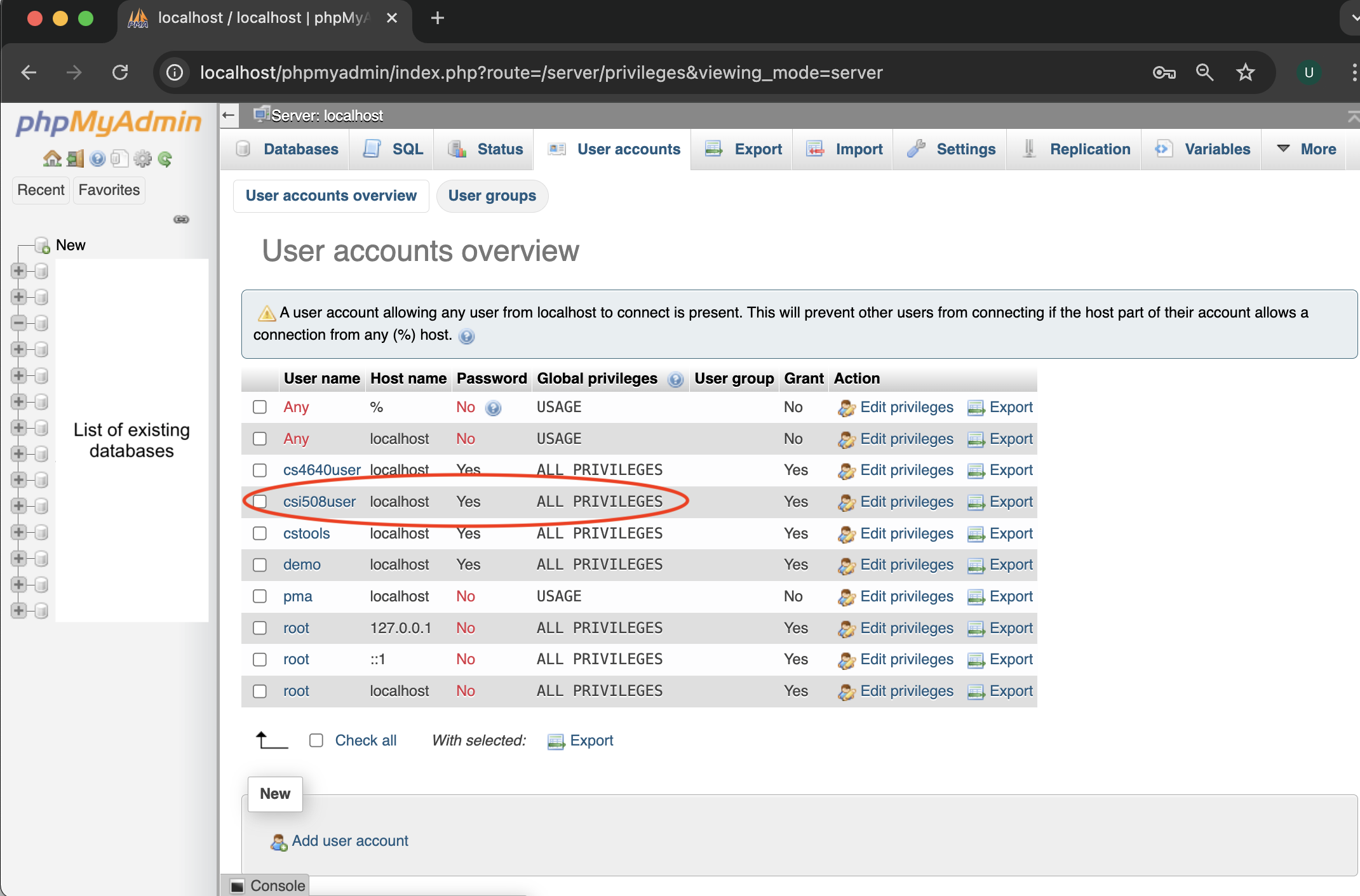 sample screen showing the account has been created