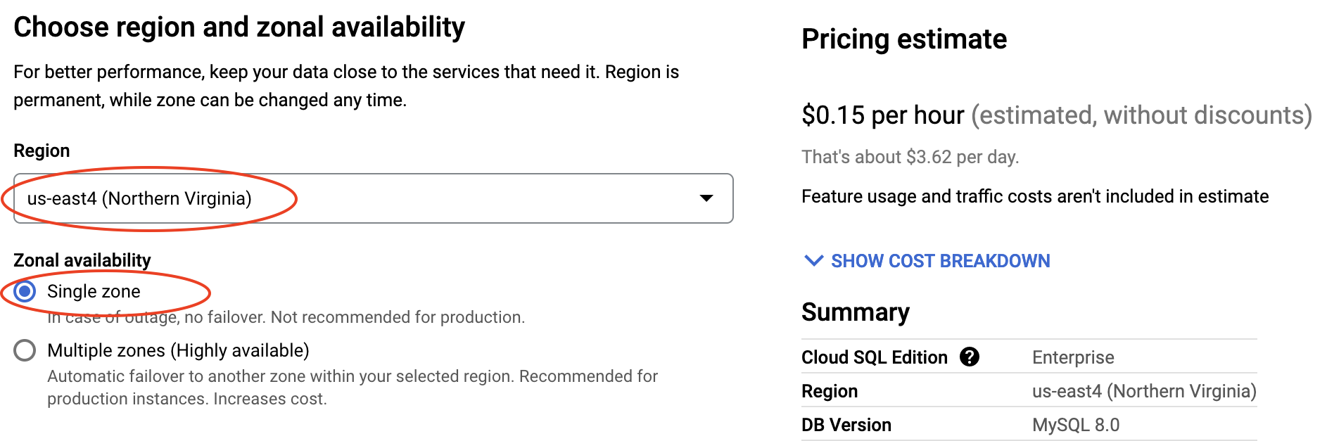 image showing how to create a SQL instance