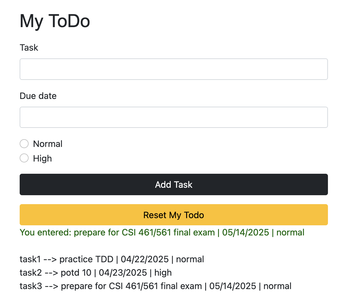 Image showing a sample screen for ToDo program