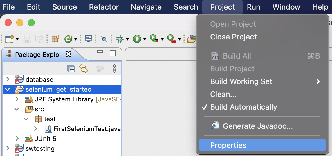 image to manually add JUnit 5 library to build path