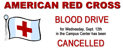 Blood Drive Cancelled for Wed., Sept. 12