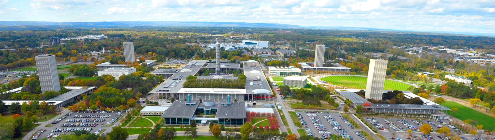 Aerial photo of the Uptown Campus with the Life Sciences Research Building in the foreground