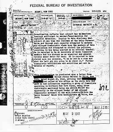 A cover page from Archie Wright's FBI file.