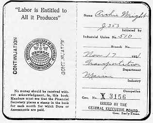 Archie Wright's IWW card