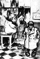 Yitzhok Brauner (1887-1944) Self-Portrait. Brauner was a painter in the  Ldz ghetto in 1943. From sketches of ghetto artists at http://fcit.coedu.usf.edu/holocaust/resource/gallery/ghetart.htm