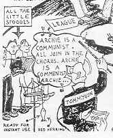 A cartoon commentary by Rufus J. Quinn on redbaiting tactics directed against Archie Wright 1942.
