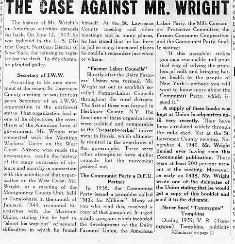 Local newspaper account of Archie Wright's 'un-American' activities.