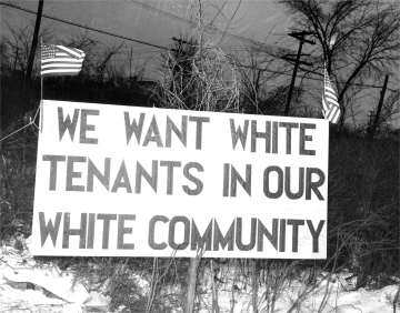 Billboard proclaiming white opposition to black renters, 1942.