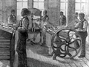 19th Century black press printing shop. From 'Soldiers Without Swords: The Black Press'.