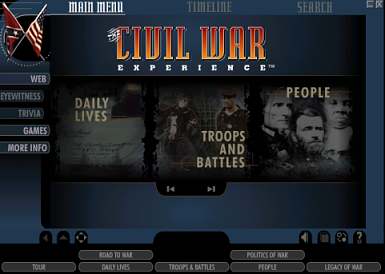 Main menu screen of The Civil War Experience.