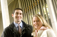 Jessica Campbell and David Strosberg in front of the UAlbany Biology building