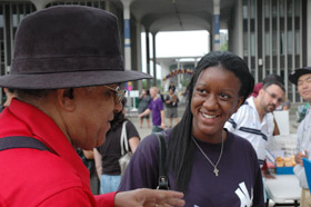 Ariffa England of Binghamton meets Professor of Africana Studies Leonard A. Slade Jr.
							