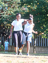 Three-legged race at Clash of the Quads.