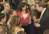 President Hall discusses campus issues with students.