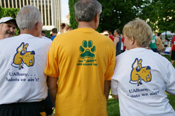 UAlbany race participants sport Great Danes logo on their T-shirts.