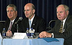 From left: Albany Mayor Gerald Jennings, UAlbany Interim President John R. Ryan, and John Egan, chair of the Harriman Research and Technology Development Corp.