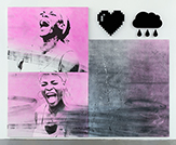 Inkjet and acrylic piece on three canvases featuring a woman with a victorious expression.jpg