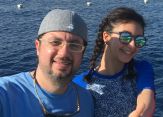 Hany Elgala and his daughter Fara in a boat near the Red Sea coast