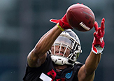 UAlbany football player Juwan Green practices with the Atlanta Falcons