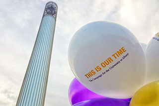 This is Our Time ballons flutter with the Carillon towering above