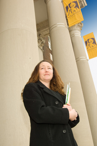 Courtney DeKorp outside Draper Hall