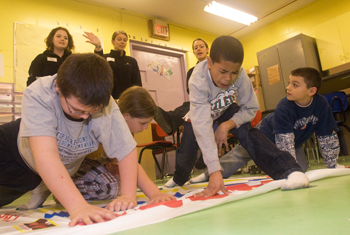Children playing Twister.
