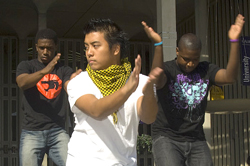 Close-up of steppers.